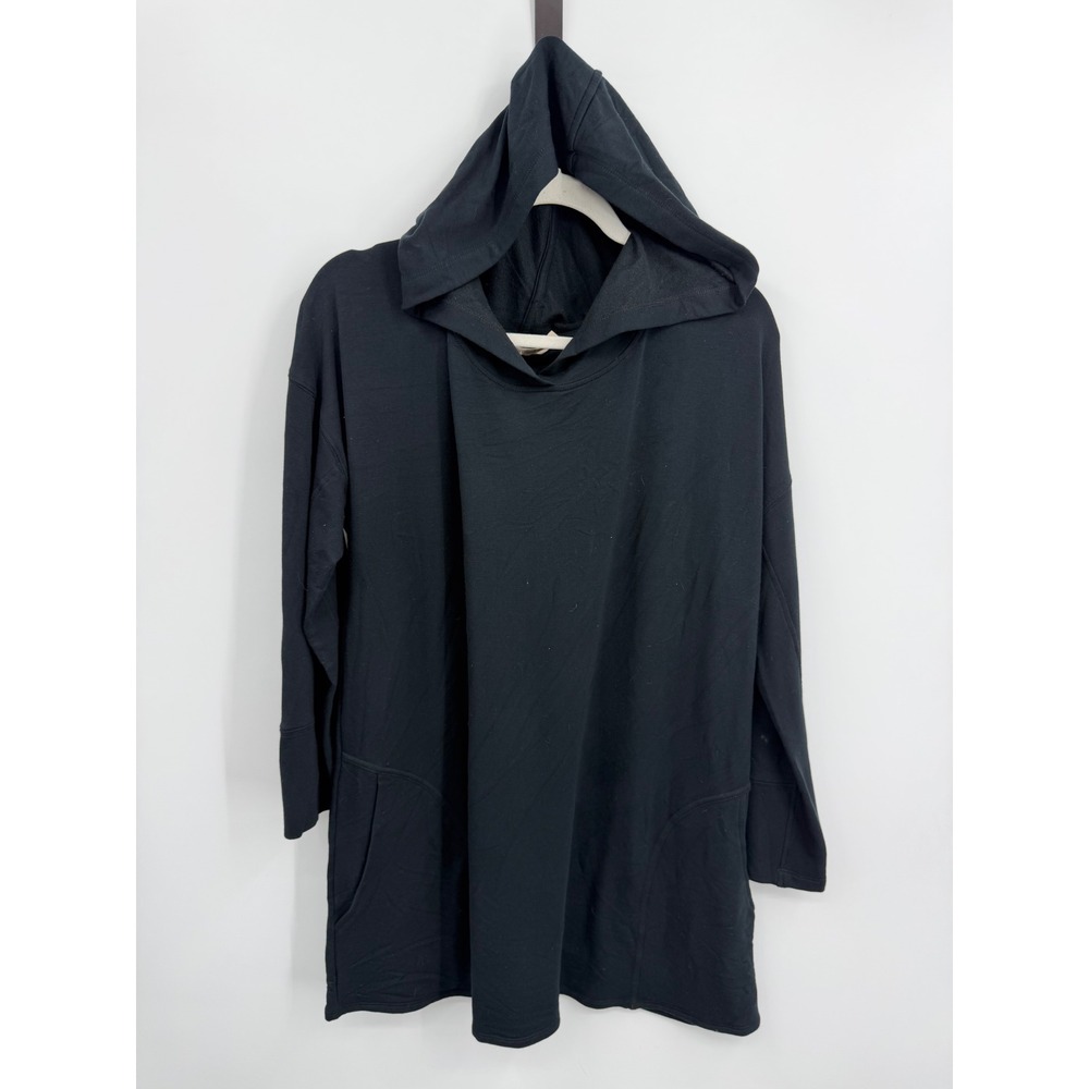 Soft Surroundings 2CR98 Hoodie Tunic Women XL Black Long Sleeve Pockets Stretch